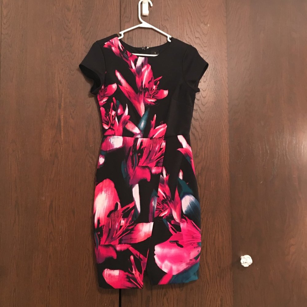 Worthington Black Graphic Print Short Sleeve Dress